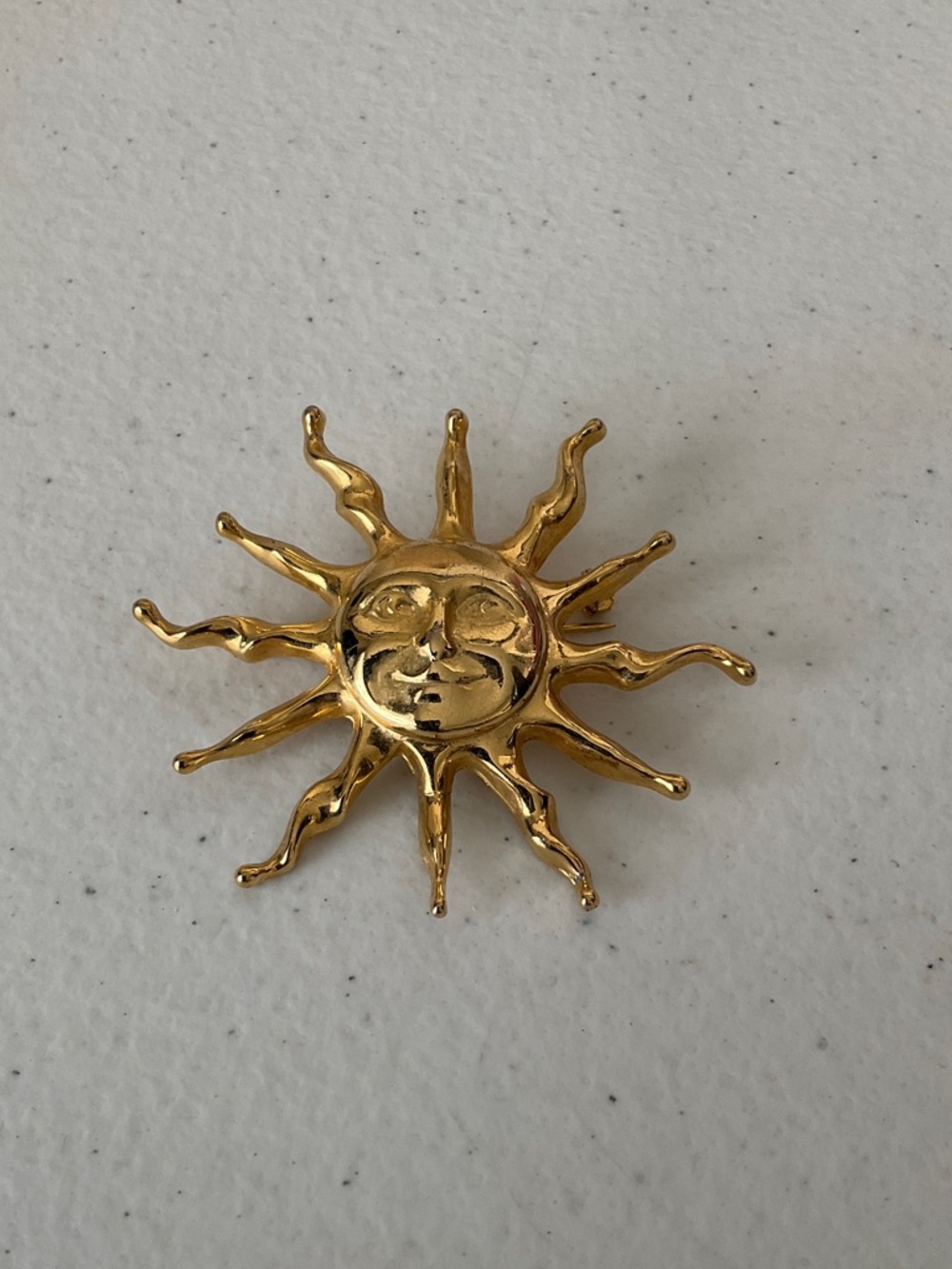Gold Sun Face Brooch - Radiant Sunburst Pin